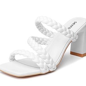 White Braided Heels/Sandals. Size 6.5